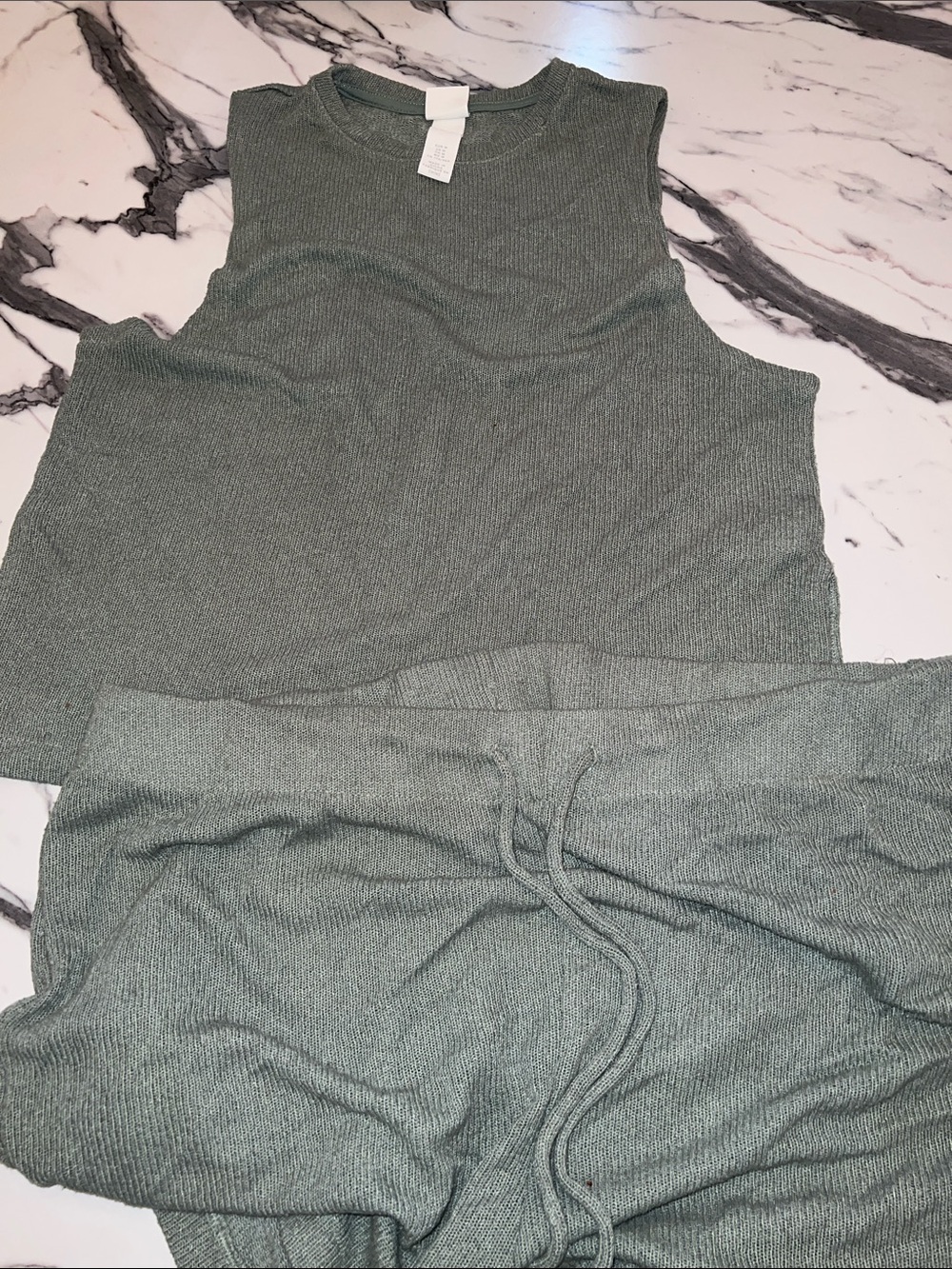 H&M Ribbed Knit Tank and Shorts Set in Sage